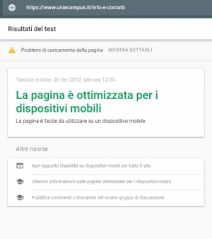 validazione Google-mobile pagina Info e Contatti