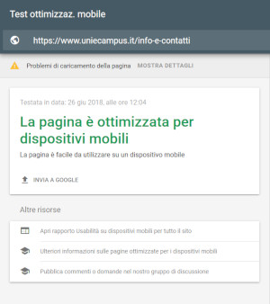 validazione Google-mobile pagina Info e Contatti