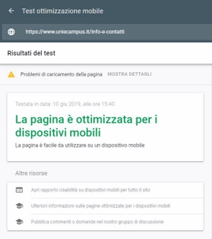 validazione Google-mobile pagina Info e Contatti