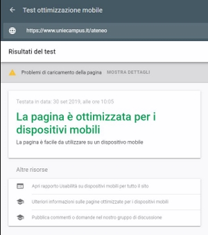 validazione Google-mobile pagina Ateneo